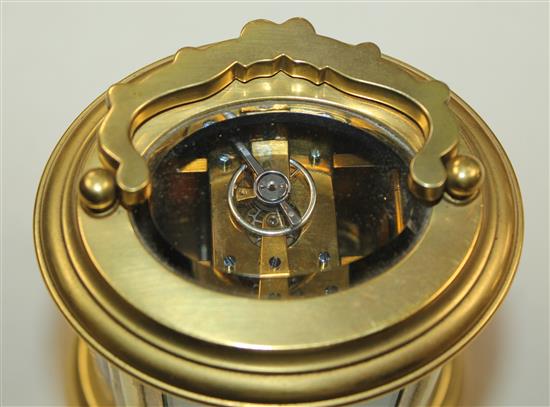 An early 20th century French gilt brass carriage timepiece, 3.75in.